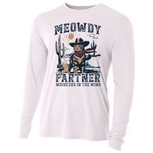 Meowdy Partner Whiskers In The Wind Humor Cool Cowboy Cat Cooling Performance Long Sleeve Crew