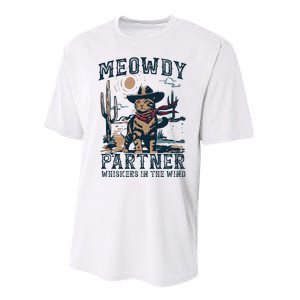 Meowdy Partner Whiskers In The Wind Humor Cool Cowboy Cat Performance Sprint T-Shirt