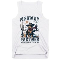 Meowdy Partner Whiskers In The Wind Humor Cool Cowboy Cat Tank Top