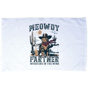 Meowdy Partner Whiskers In The Wind Humor Cool Cowboy Cat Microfiber Hand Towel