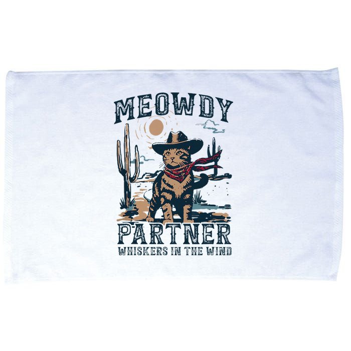 Meowdy Partner Whiskers In The Wind Humor Cool Cowboy Cat Microfiber Hand Towel