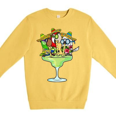 Macaw Parrots With Sombreros Cinco De Mayo Margarita Bird Premium Crewneck Sweatshirt