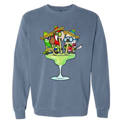 Macaw Parrots With Sombreros Cinco De Mayo Margarita Bird Garment-Dyed Sweatshirt