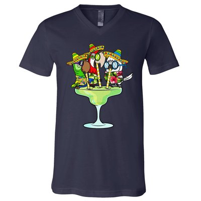 Macaw Parrots With Sombreros Cinco De Mayo Margarita Bird V-Neck T-Shirt