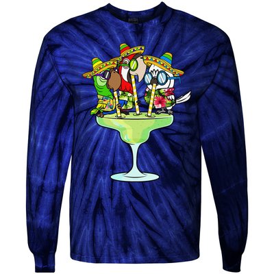 Macaw Parrots With Sombreros Cinco De Mayo Margarita Bird Tie-Dye Long Sleeve Shirt