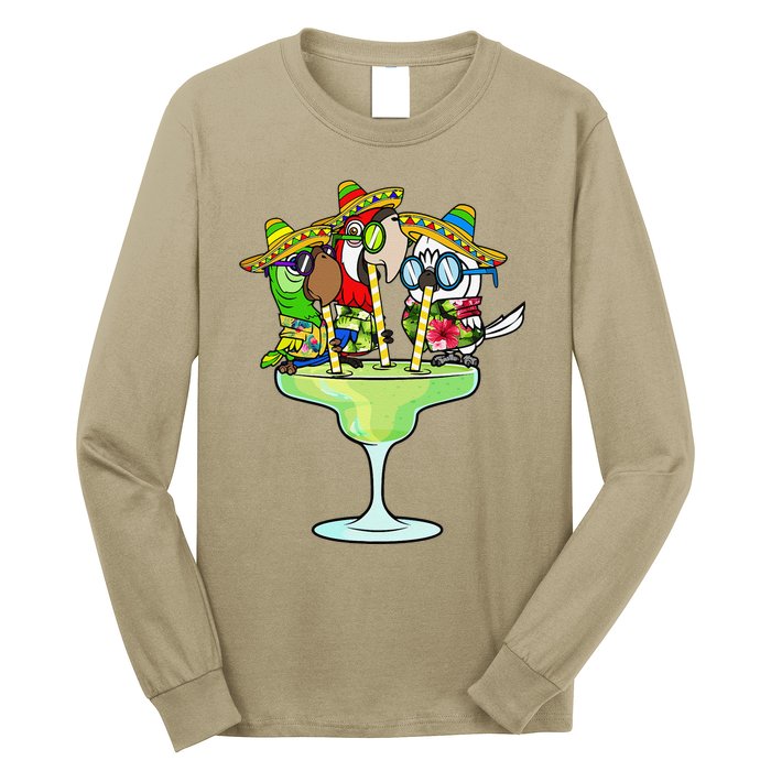 Macaw Parrots With Sombreros Cinco De Mayo Margarita Bird Long Sleeve Shirt