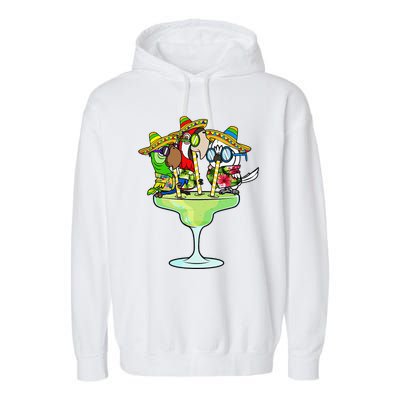 Macaw Parrots With Sombreros Cinco De Mayo Margarita Bird Garment-Dyed Fleece Hoodie