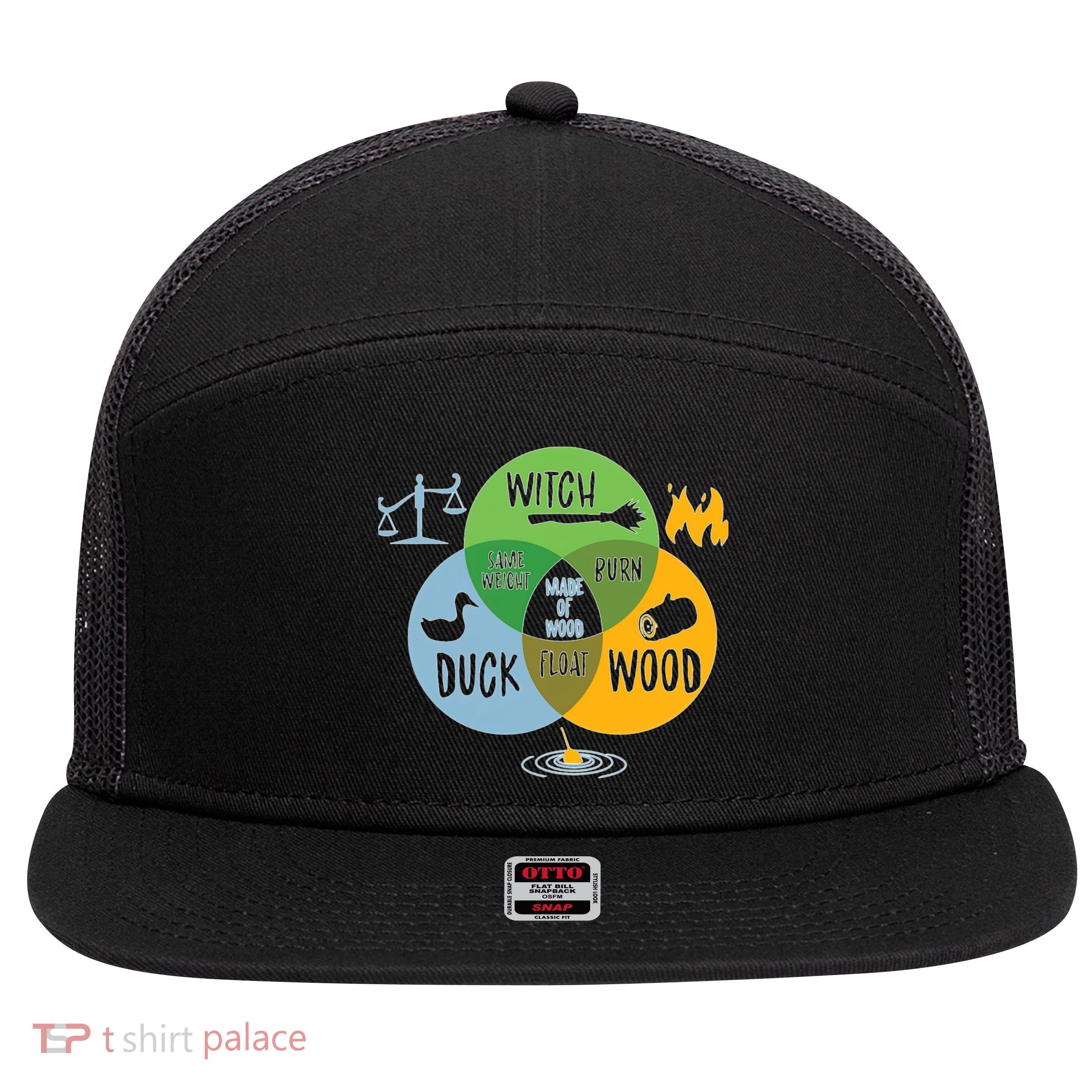 Monty Python Witch Duck Wood 7 Panel Mesh Trucker Snapback Hat