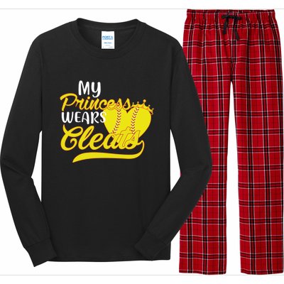 My Princess Wears Cleats Softball Dad Mom Baseball Player Great Gift Long Sleeve Pajama Set