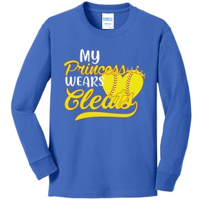 My Princess Wears Cleats Softball Dad Mom Baseball Player Great Gift Kids Long Sleeve Shirt