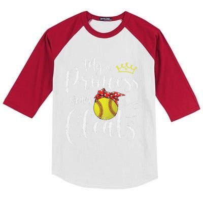 My Princess Wears Cleats Funny Baseball Softball Mothers Mom Kids Colorblock Raglan Jersey