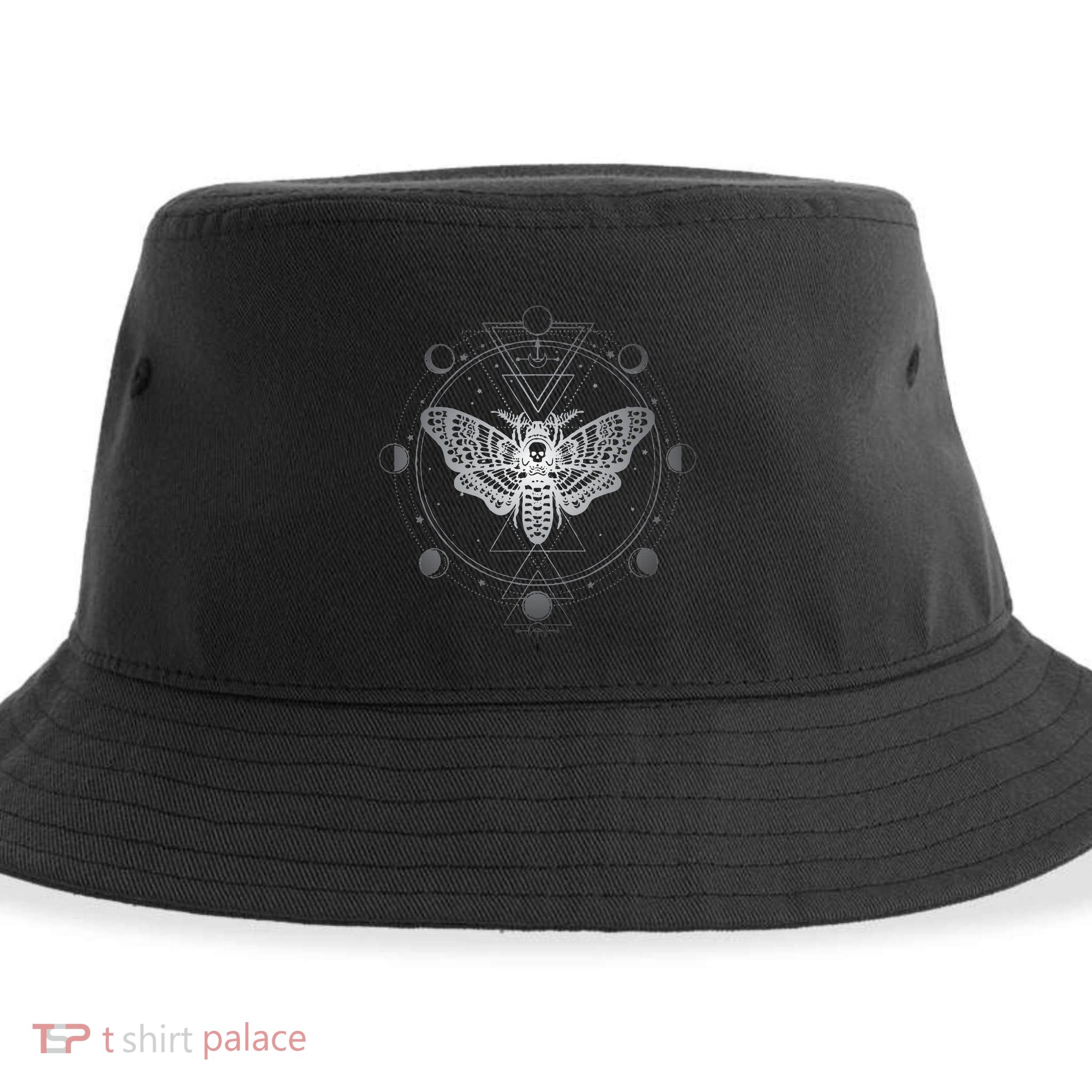 Moon Phases With Moth Blackcraft Clothing Sustainable Bucket Hat