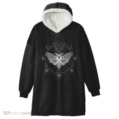 Moon Phases With Moth Blackcraft Clothing Hooded Wearable Blanket