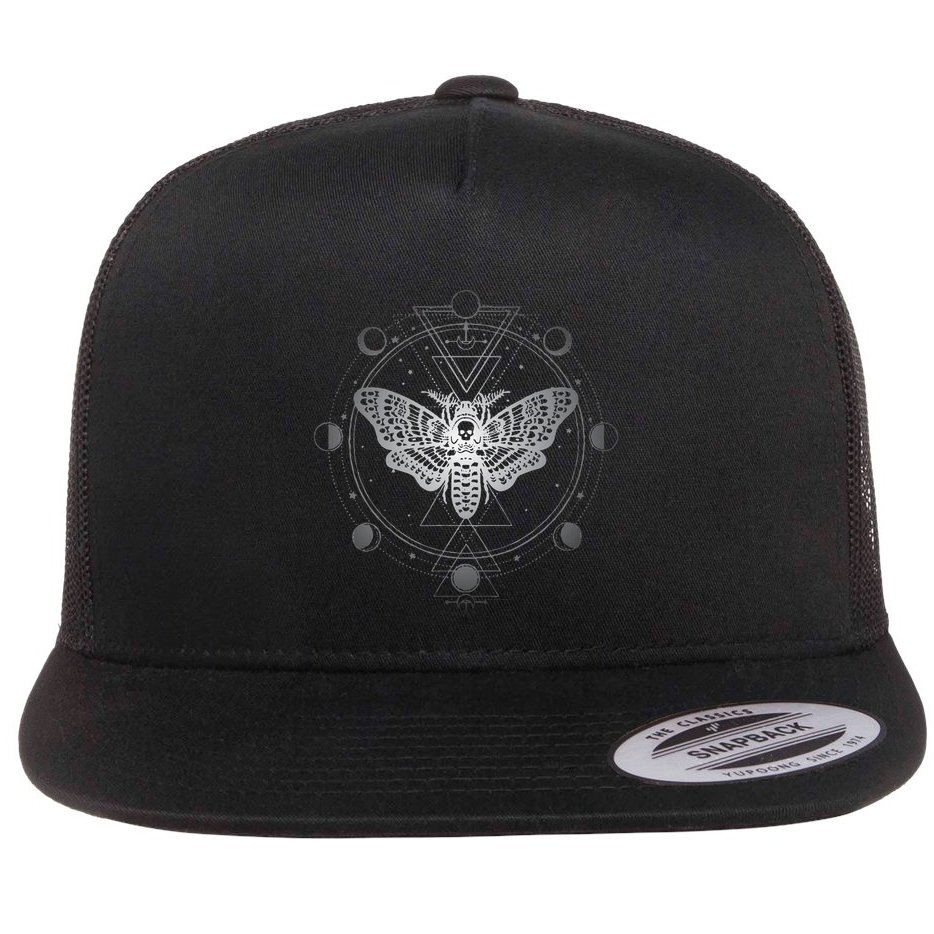Moon Phases With Moth Blackcraft Clothing Flat Bill Trucker Hat