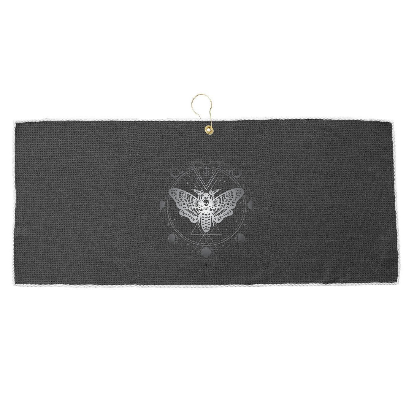 Moon Phases With Moth Blackcraft Clothing Large Microfiber Waffle Golf Towel