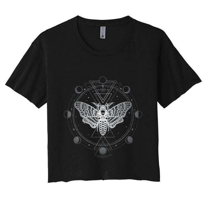 Moon Phases With Moth Blackcraft Clothing Women's Crop Top Tee