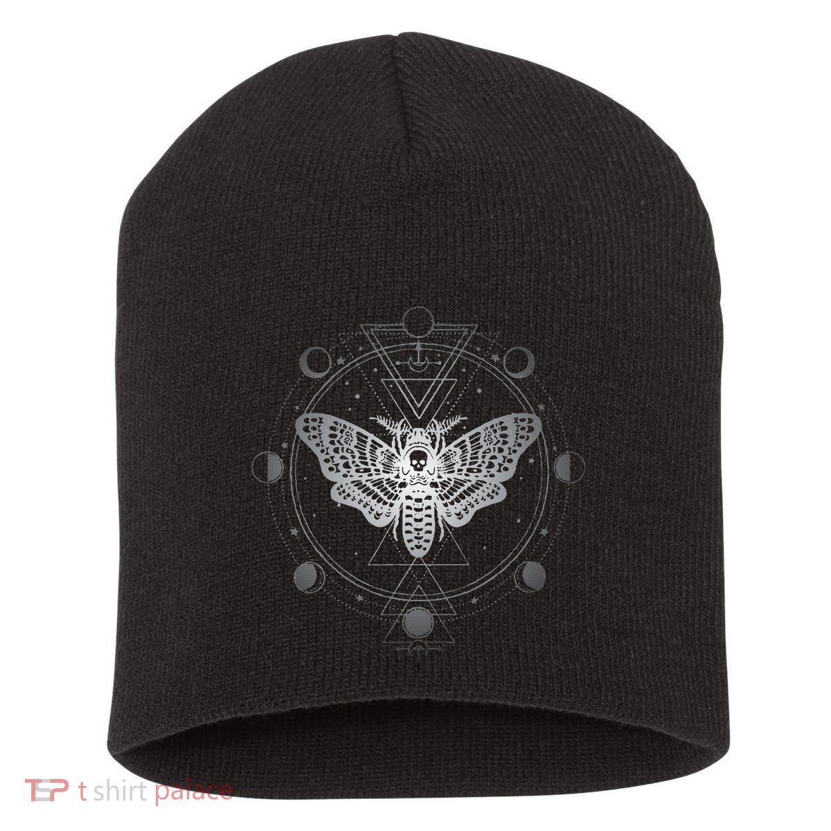 Moon Phases With Moth Blackcraft Clothing Short Acrylic Beanie