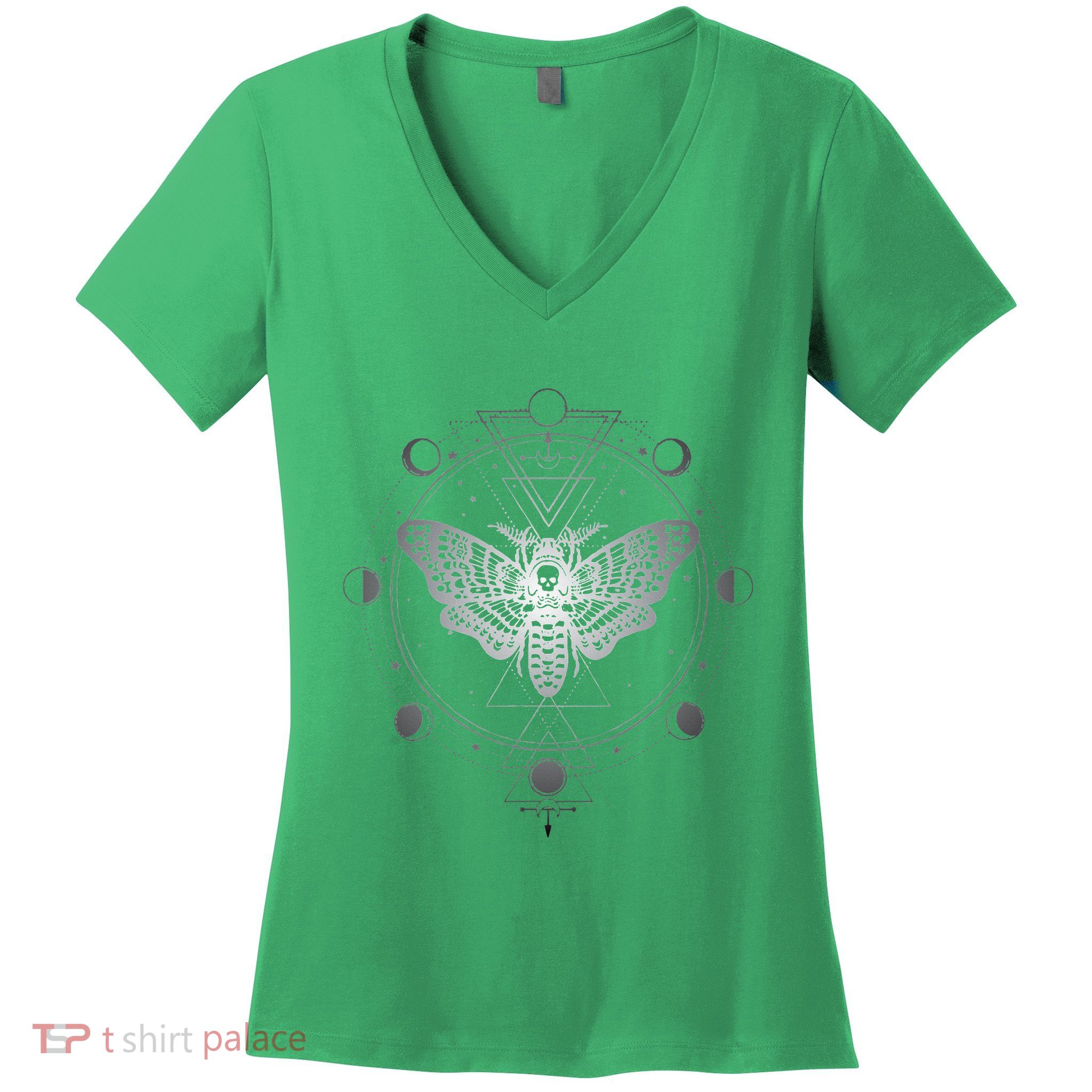Moon Phases With Moth Blackcraft Clothing Women's V-Neck T-Shirt