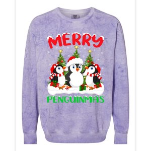 Merry Penguinmas Xmas Tree Lights Santa Penguin Christmas Great Gift Colorblast Crewneck Sweatshirt