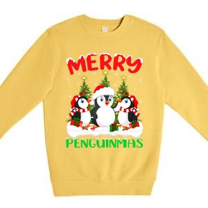 Merry Penguinmas Xmas Tree Lights Santa Penguin Christmas Great Gift Premium Crewneck Sweatshirt