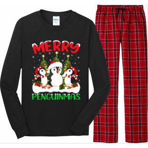 Merry Penguinmas Xmas Tree Lights Santa Penguin Christmas Great Gift Long Sleeve Pajama Set