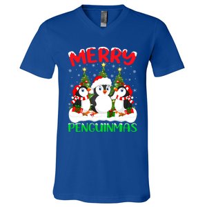 Merry Penguinmas Xmas Tree Lights Santa Penguin Christmas Great Gift V-Neck T-Shirt