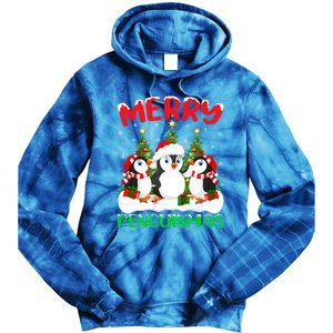 Merry Penguinmas Xmas Tree Lights Santa Penguin Christmas Great Gift Tie Dye Hoodie