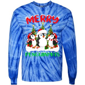 Merry Penguinmas Xmas Tree Lights Santa Penguin Christmas Great Gift Tie-Dye Long Sleeve Shirt