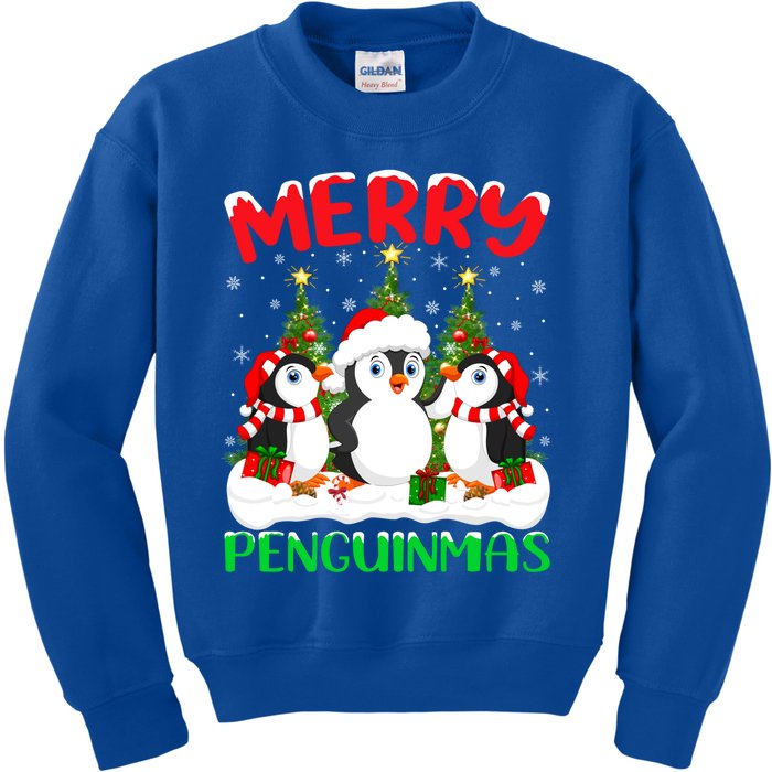 Merry Penguinmas Xmas Tree Lights Santa Penguin Christmas Great Gift Kids Sweatshirt