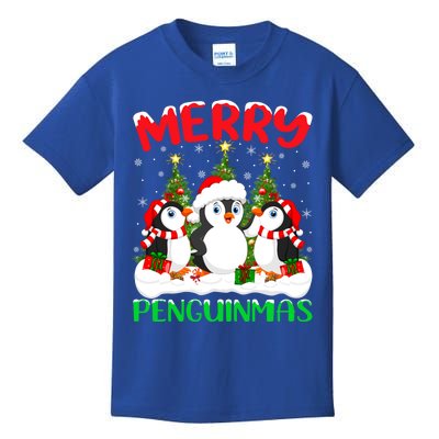 Merry Penguinmas Xmas Tree Lights Santa Penguin Christmas Great Gift Kids T-Shirt