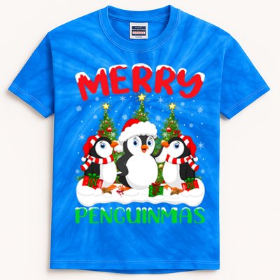 Merry Penguinmas Xmas Tree Lights Santa Penguin Christmas Great Gift Kids Tie-Dye T-Shirt