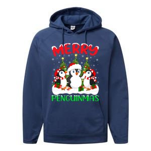 Merry Penguinmas Xmas Tree Lights Santa Penguin Christmas Great Gift Performance Fleece Hoodie