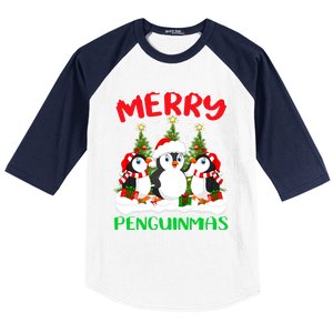 Merry Penguinmas Xmas Tree Lights Santa Penguin Christmas Great Gift Baseball Sleeve Shirt