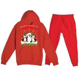 Merry Penguinmas Xmas Tree Lights Santa Penguin Christmas Great Gift Premium Hooded Sweatsuit Set