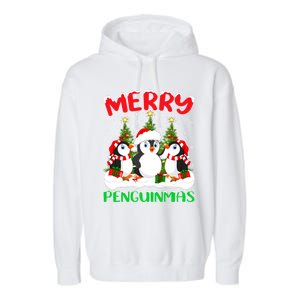 Merry Penguinmas Xmas Tree Lights Santa Penguin Christmas Great Gift Garment-Dyed Fleece Hoodie