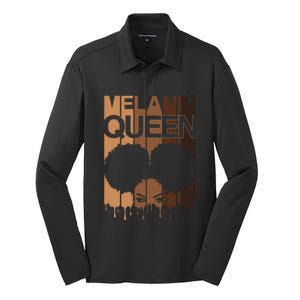 Melanin Queen Afro Dripping Black Educated Poppin Magic Cute Gift Silk Touch Performance Long Sleeve Polo