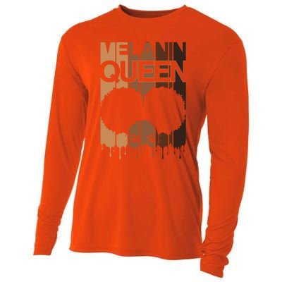 Melanin Queen Afro Dripping Black Educated Poppin Magic Gift Cooling Performance Long Sleeve Crew