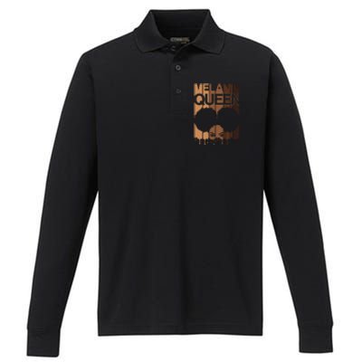 Melanin Queen Afro Dripping Black Educated Poppin Magic Cool Gift Performance Long Sleeve Polo