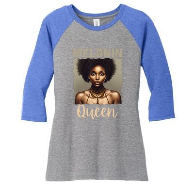 Melanin Queen Bhm African American Women's Tri-Blend 3/4-Sleeve Raglan Shirt