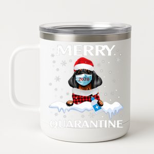 Merry Quarantine Christmas 2020 Dachshund Mask Family Gift 12 oz Stainless Steel Tumbler Cup