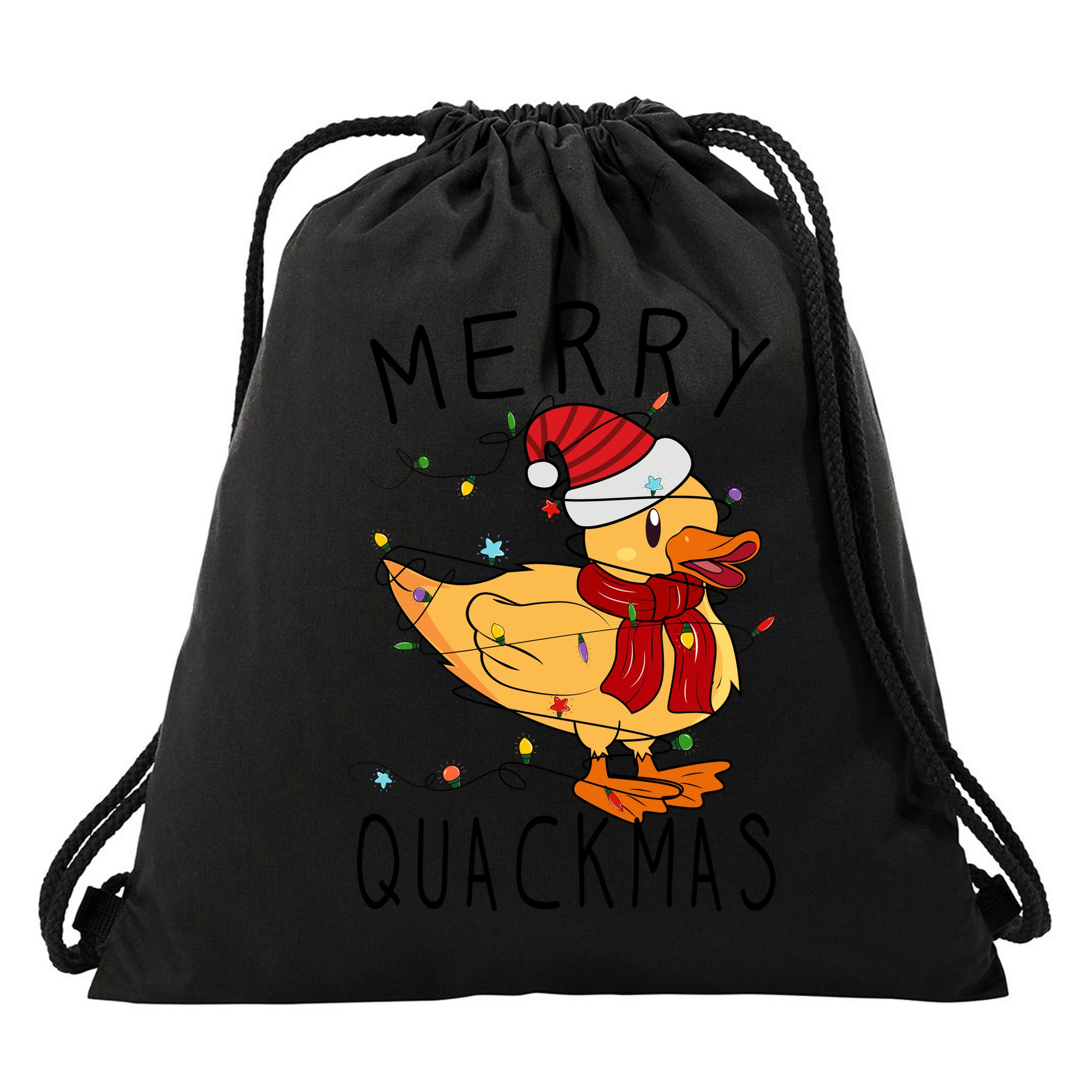 Merry Quackmas Duck Funny Christmas Lights Gift Xmas Holiday Drawstring Bag