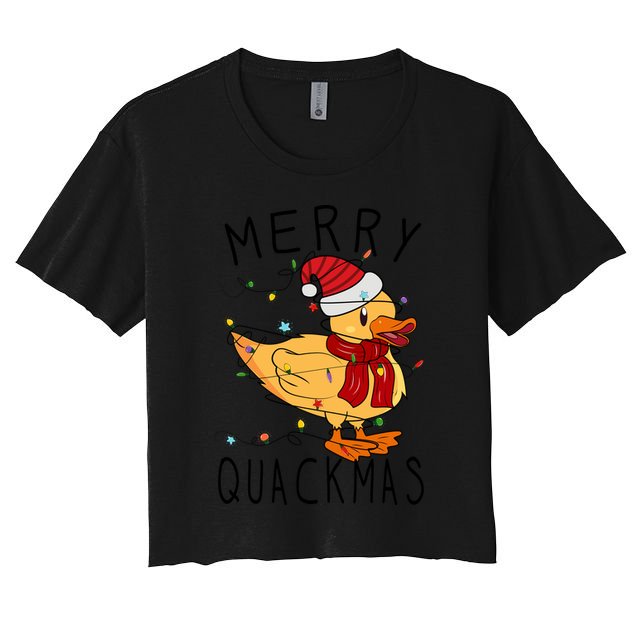 Merry Quackmas Duck Funny Christmas Lights Gift Xmas Holiday Women's Crop Top Tee