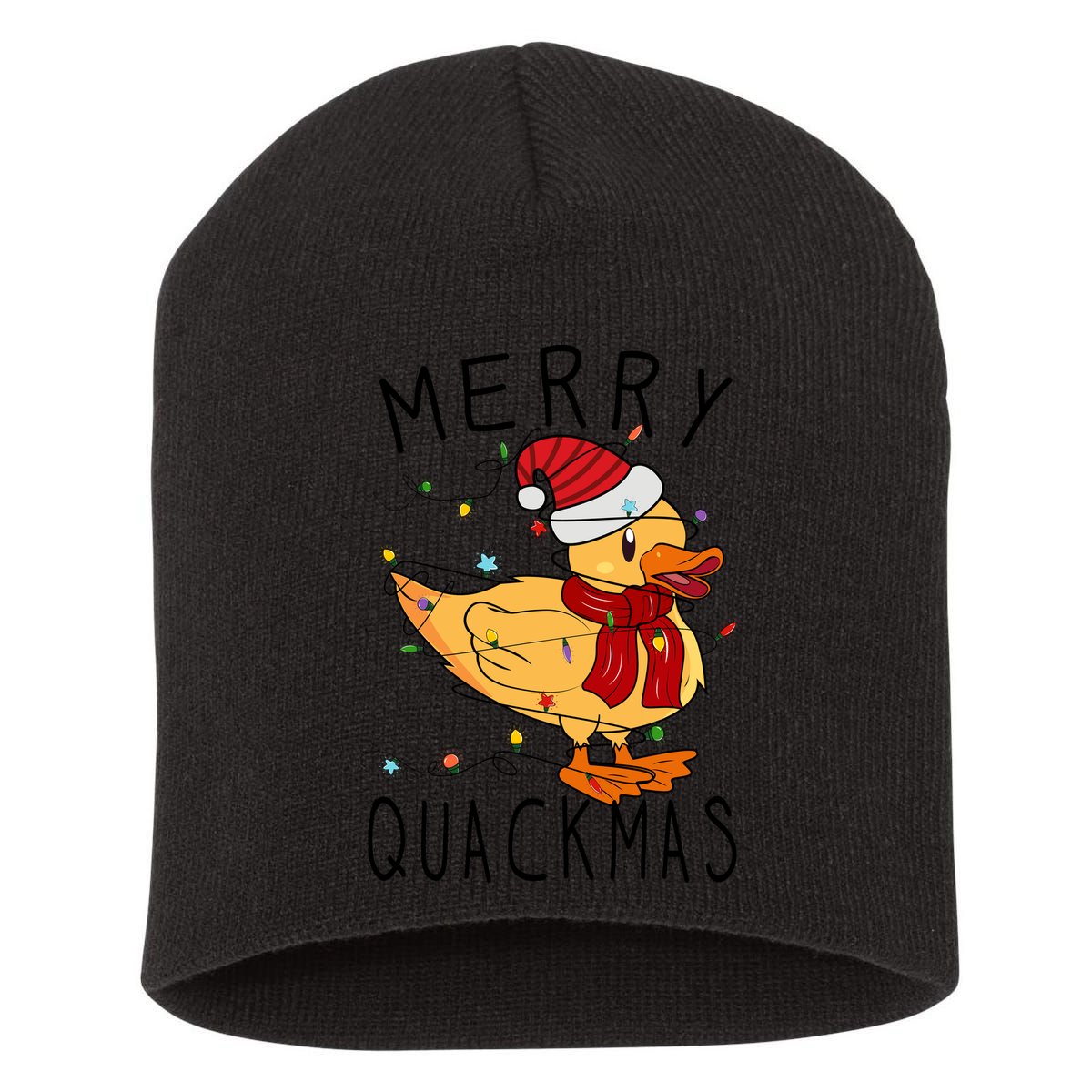 Merry Quackmas Duck Funny Christmas Lights Gift Xmas Holiday Short Acrylic Beanie