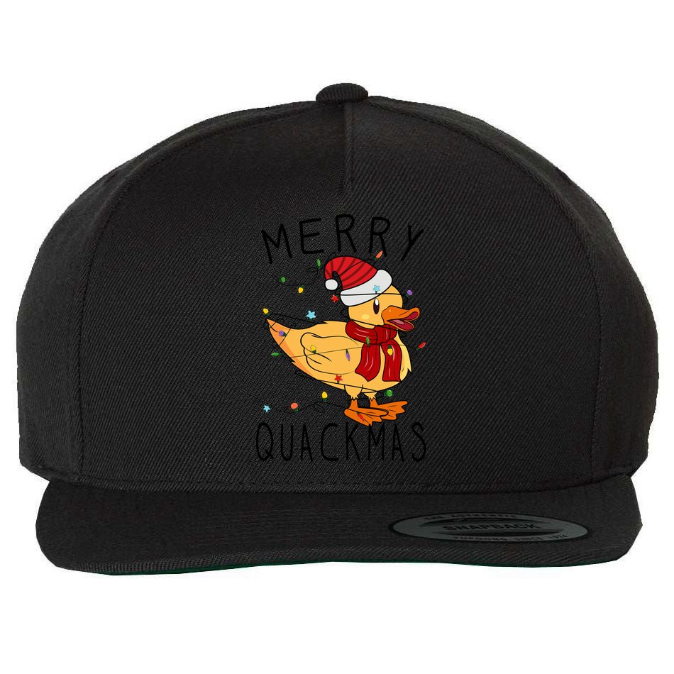 Merry Quackmas Duck Funny Christmas Lights Gift Xmas Holiday Wool Snapback Cap