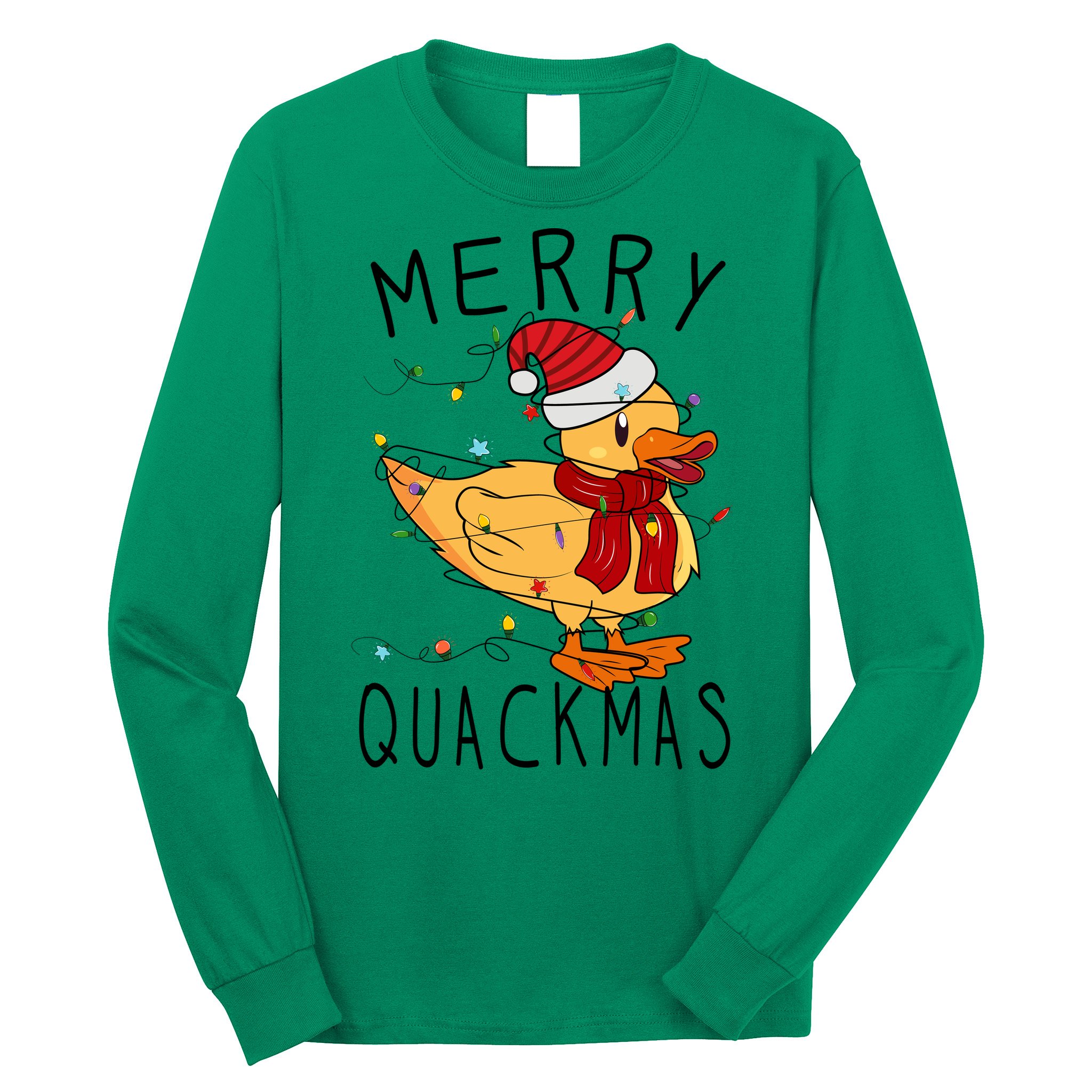 Merry Quackmas Duck Funny Christmas Lights Gift Xmas Holiday Long Sleeve Shirt