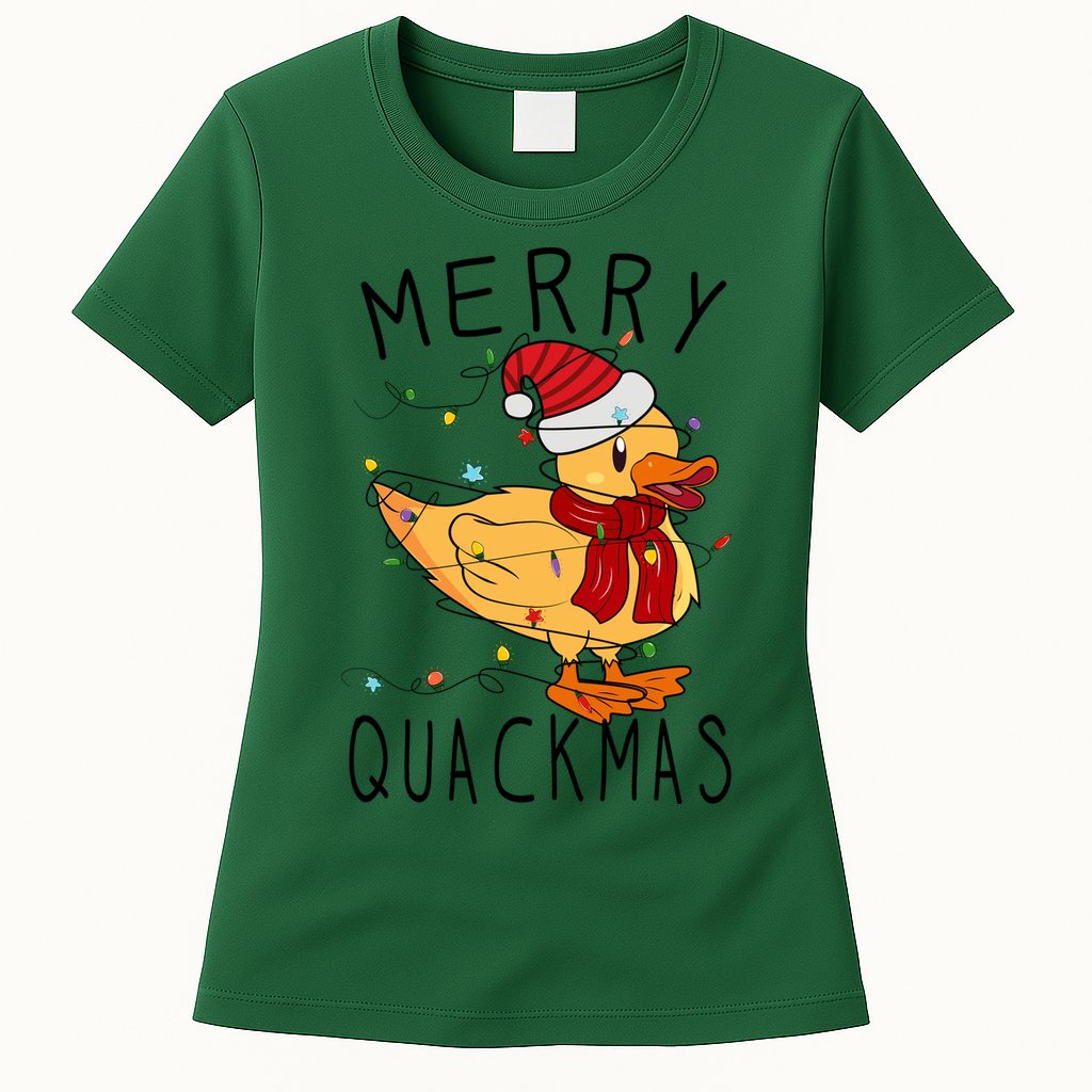 Merry Quackmas Duck Funny Christmas Lights Gift Xmas Holiday Womens T-Shirt