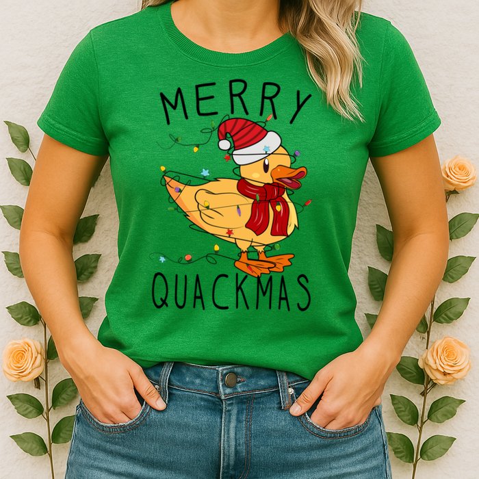 Merry Quackmas Duck Funny Christmas Lights Gift Xmas Holiday Womens T-Shirt