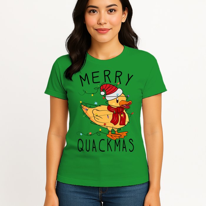 Merry Quackmas Duck Funny Christmas Lights Gift Xmas Holiday Womens T-Shirt