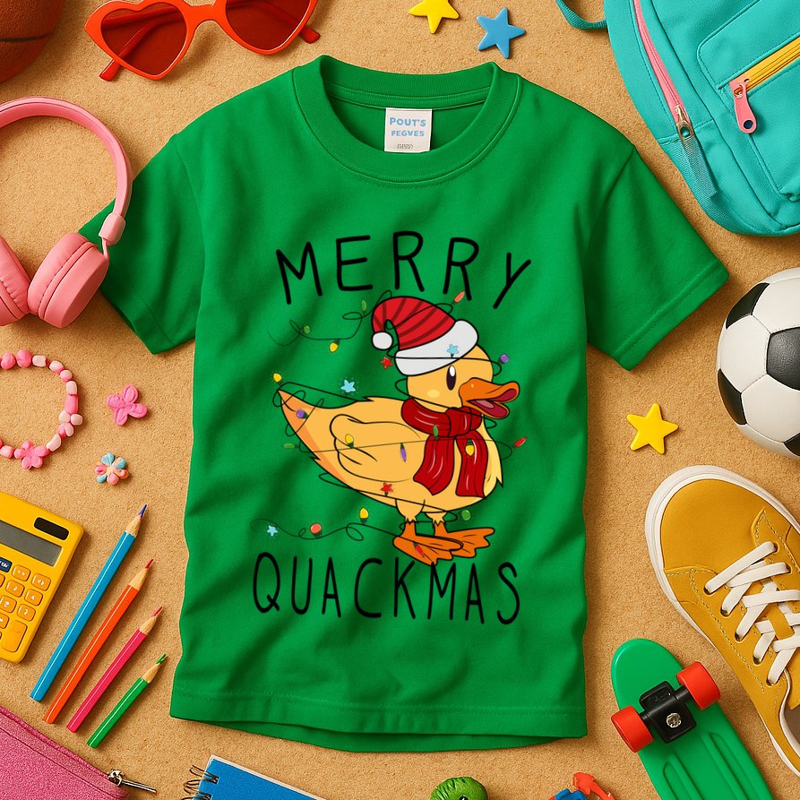 Merry Quackmas Duck Funny Christmas Lights Gift Xmas Holiday Kids T-Shirt
