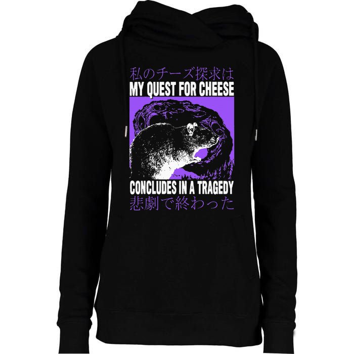 My Quest For Cheese Rat Japanese Womens Funnel Neck Pullover Hood